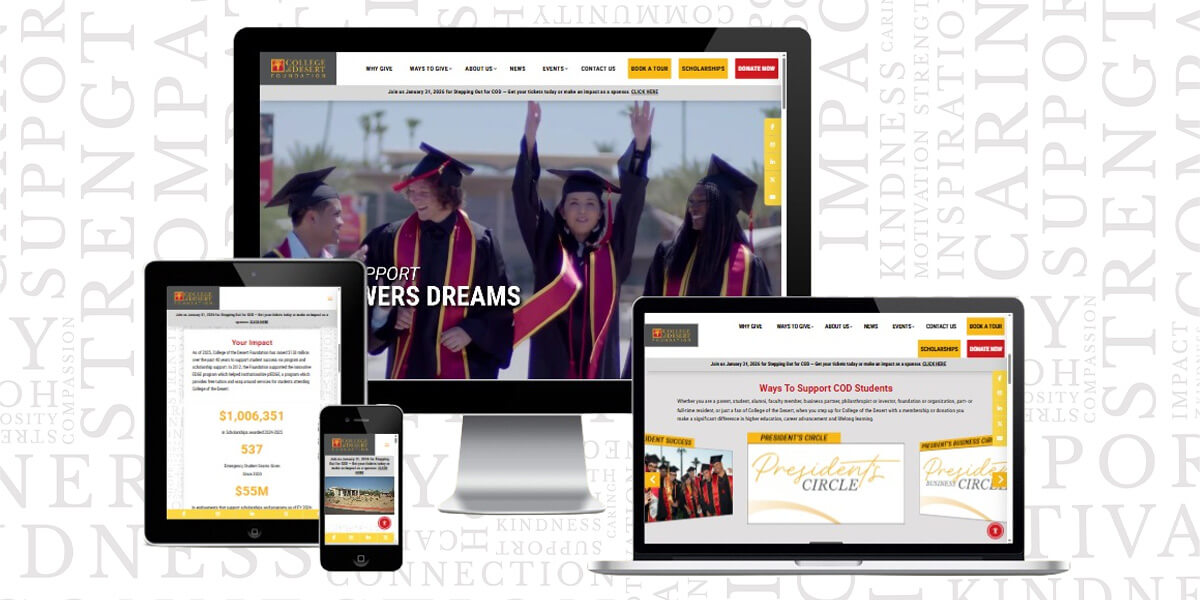 Photo showing the College of the Desert Foundation website on various devices.